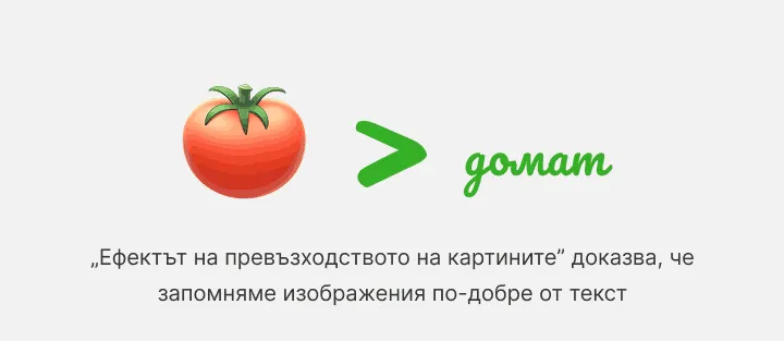 Рисунка на домат, показана като по-голяма от написаната дума домат
