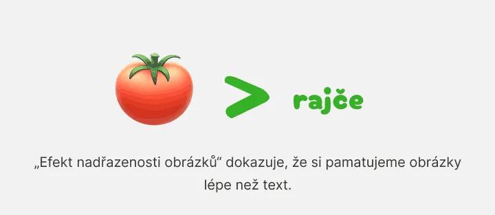 Obrázek rajčete se znaménkem větší než před napsaným slovem rajče