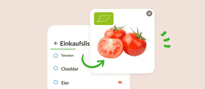 Listeneintrag Tomaten mit geöffnetem Foto von Tomaten und dem EU-Bio-Logo