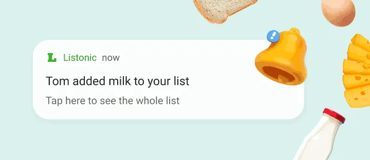 家族が牛乳をリストに追加したことを知らせるスマホの通知