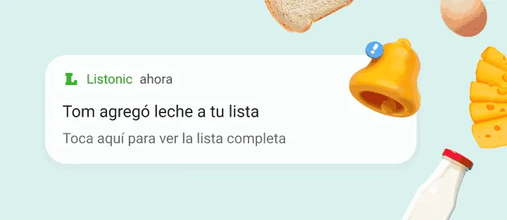 Notificación en el móvil de que alguien de casa agregó leche a la lista