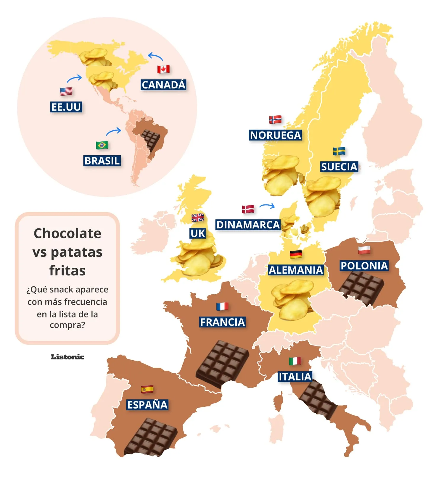Mapa: en España el chocolate gana a las patatas fritas; en Alemania, las patatas
