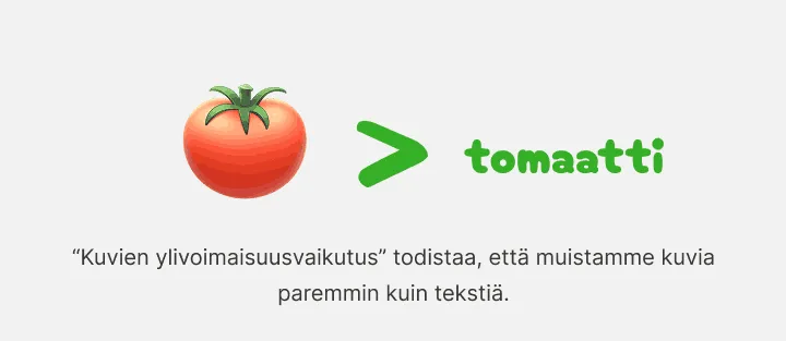 Tomaatin kuva on suurempi kuin kirjoitettu sana tomaatti