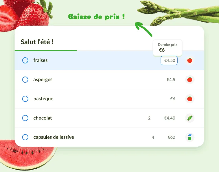 Liste d'été où les fraises affichent un prix plus bas que le dernier enregistré