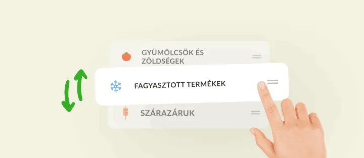 Egy ujj a fagyasztott kategóriát húzza a gyümölcsök és a szárazáruk között