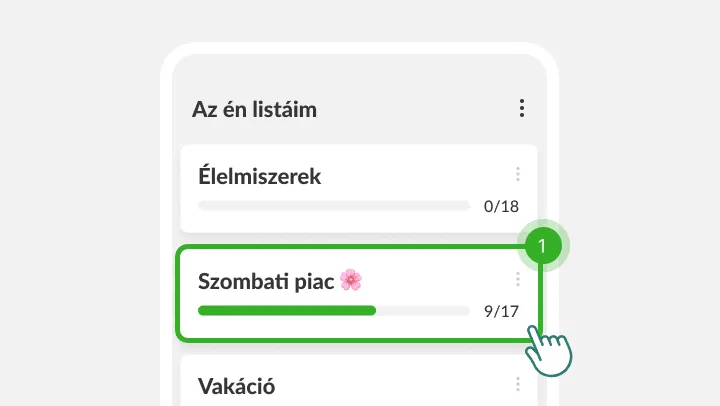Az én listáim képernyő, egy ujj a kiemelt Szombati piac listára koppint