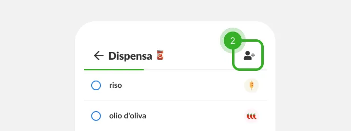 Intestazione della lista Dispensa con l'icona aggiungi persona evidenziata