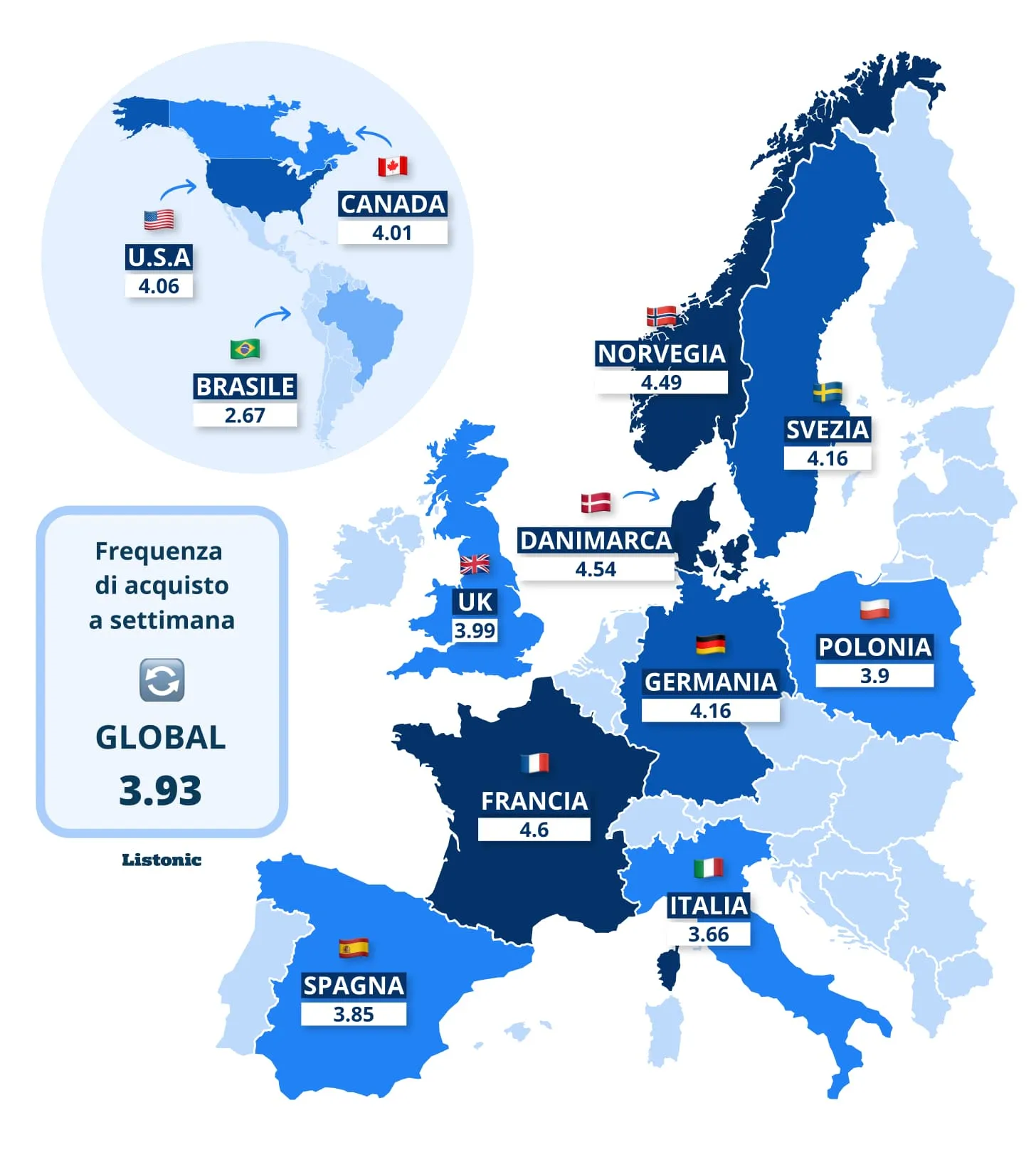 Mappa: in Italia si pianifica la spesa 3,66 volte a settimana; media 3,93