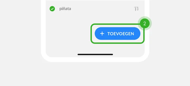 Onderkant van een lijst met een afgevinkt item en een blauwe knop als stap twee