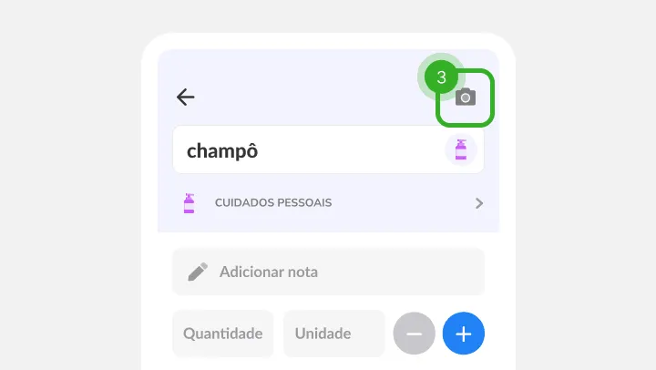 Detalhes do champô com campos de nota e quantidade e o ícone do canto marcado