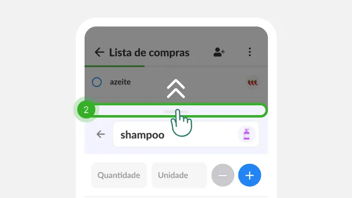 Um dedo arrasta para cima o painel de detalhes do shampoo sobre a lista