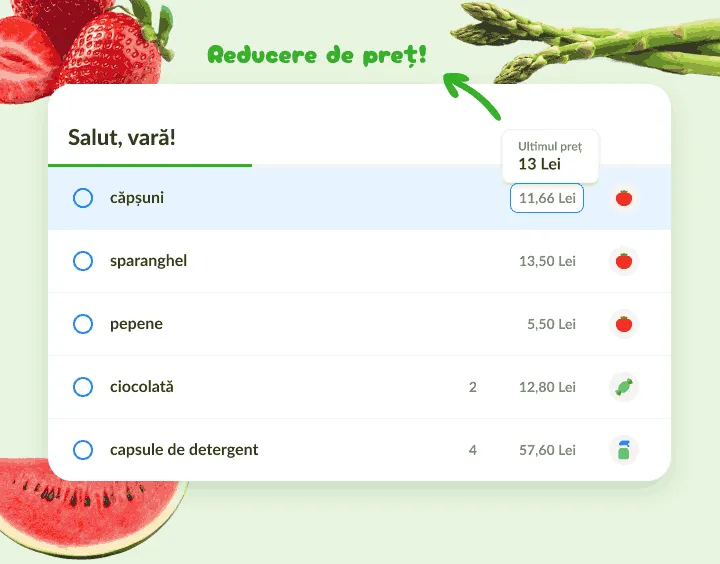 Listă de vară în care căpșunile au un preț mai mic decât ultimul înregistrat