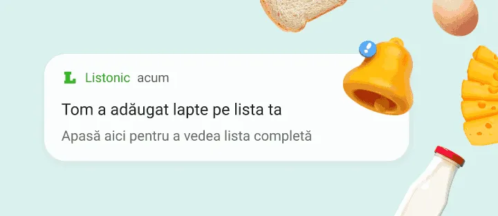Notificare pe telefon că un membru al familiei a adăugat lapte pe listă