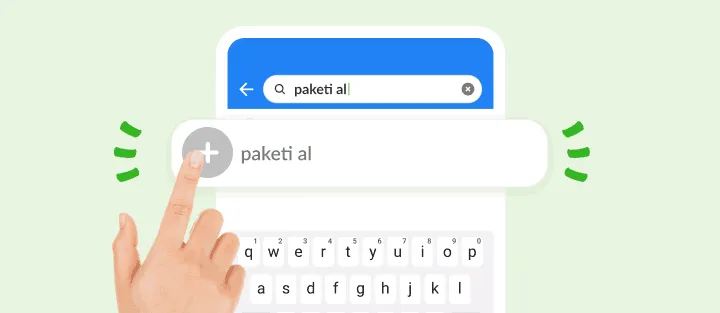 Parmak arama kutusuna yazılan paket alma işini eklemek için dokunuyor