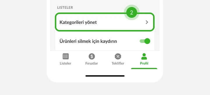 Ayarlarda liste seçenekleri satırı ikinci adım olarak işaretli, altta sekmeler