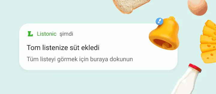Ev halkından birinin listeye süt eklediğini gösteren telefon bildirimi