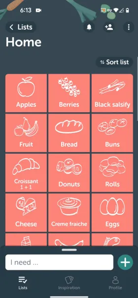 Tela inicial do Bring! com o catálogo de produtos em forma de ícones