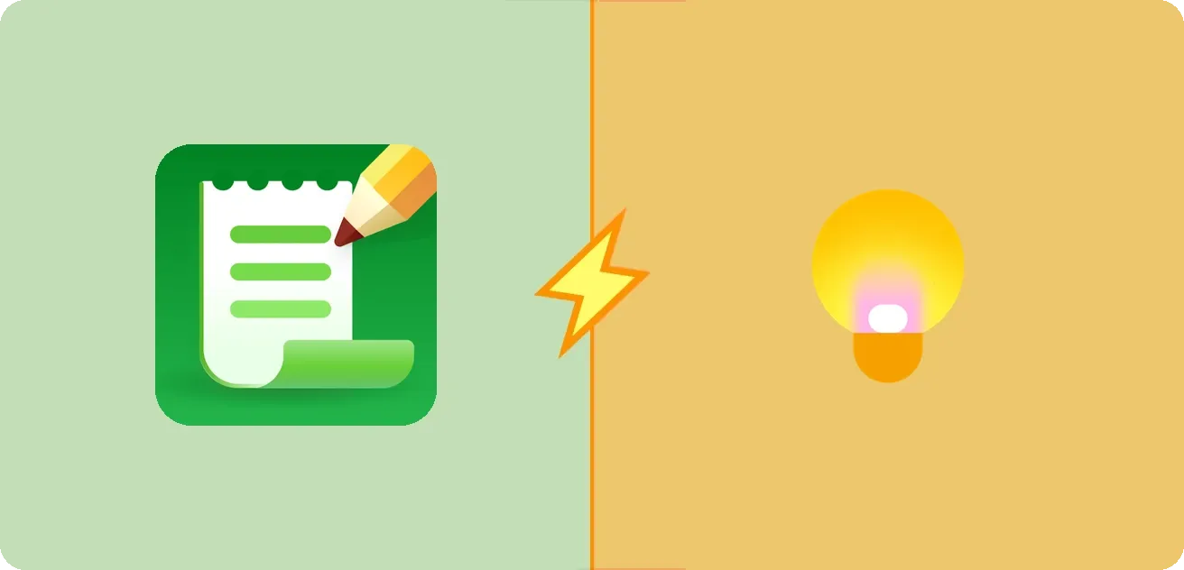 Listonic and Google Keep app icons side by side, split by a lightning bolt