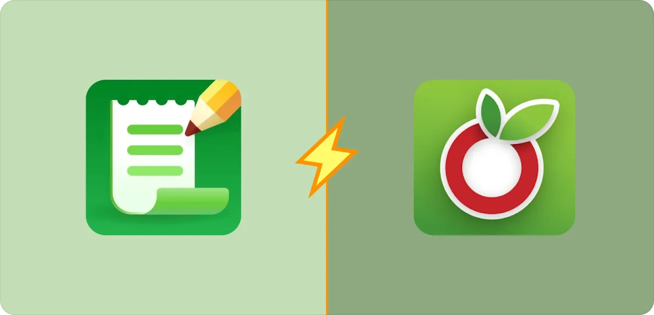 Les icônes des applications Listonic et OurGroceries côte à côte, séparées par un éclair