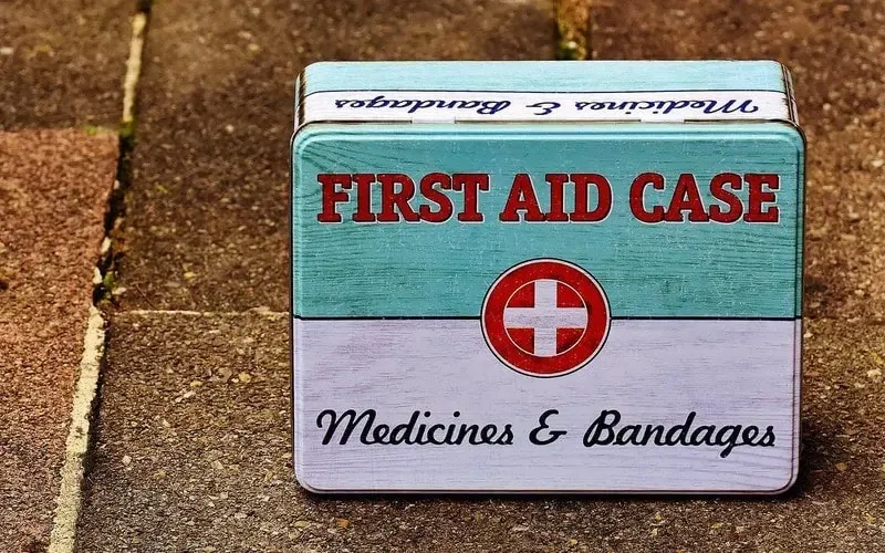 A photo illustrating a home first aid kit
