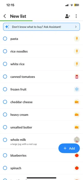 Lista de compras no Listonic com categorias e notas junto aos produtos