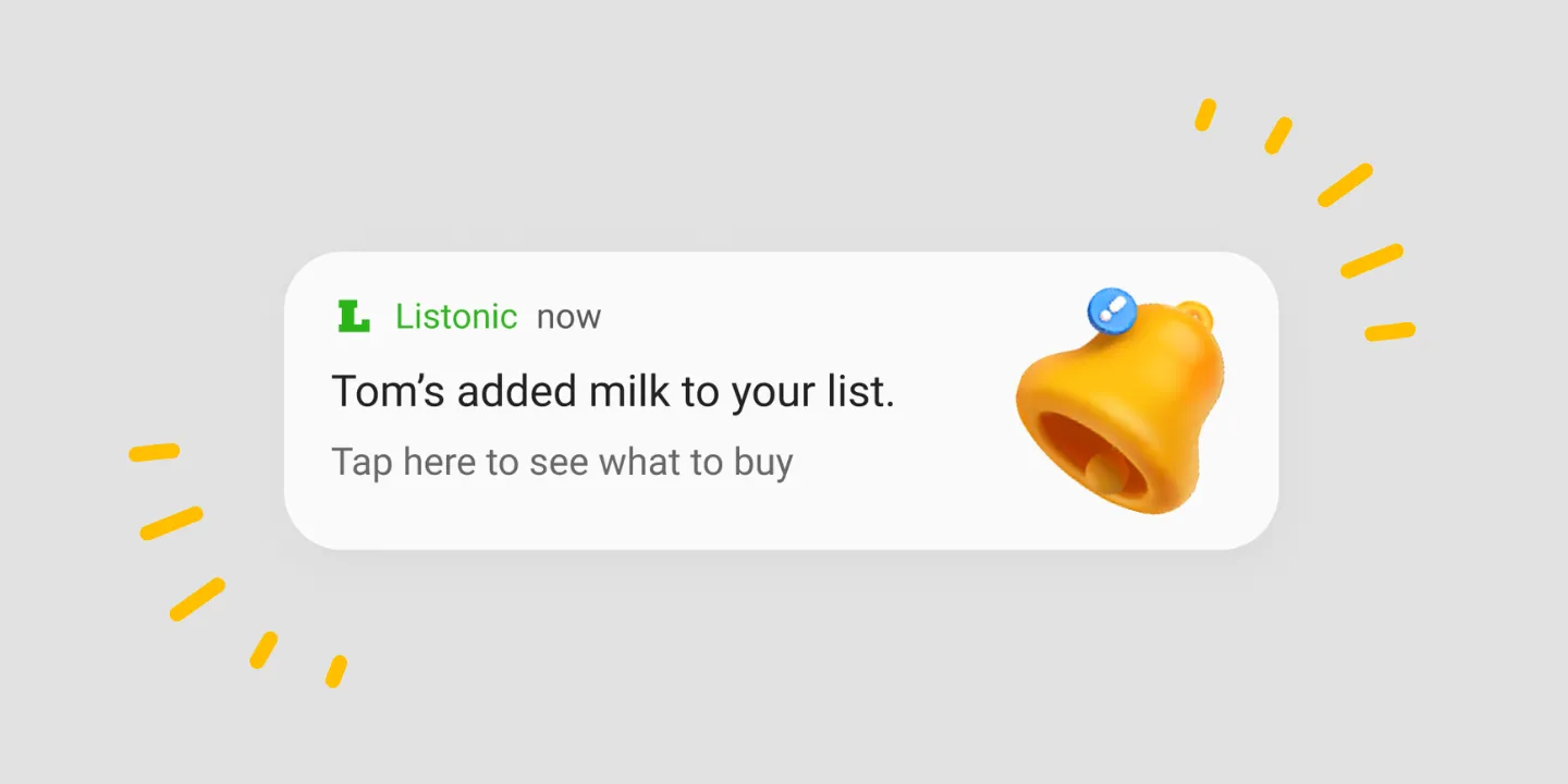 A phone notification from Listonic saying someone added milk to your list.