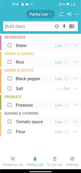 Vue du garde-manger dans Out of Milk avec les stocks